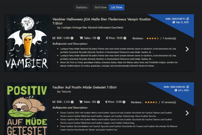 list-view - Daniel Gaiswinkler - E-Commerce mit Print on Demand Flying Research List View